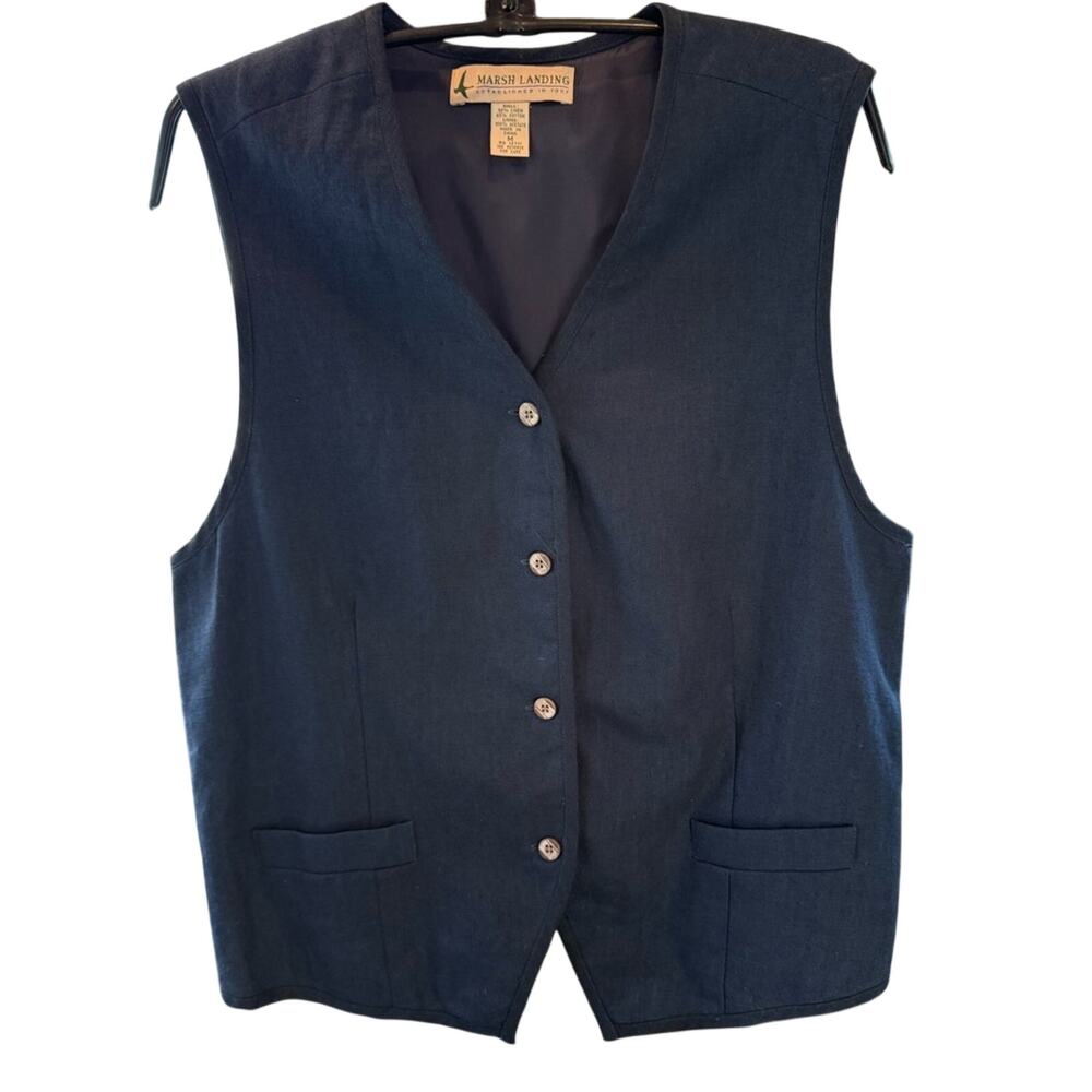 Marsh Landing quiet lux minimal Navy Women's cotton linen blend Vest size Medium
